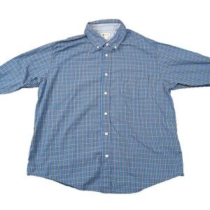 Haggar Button-Down Shirt Mens XL Blue Plaid Long Sleeve Cotton Blend EUC